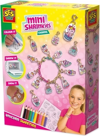 SES Creative Mini Shrinkies – jednorożcowe słodkości, kreatywny zestaw na zawieszki i bransoletkę