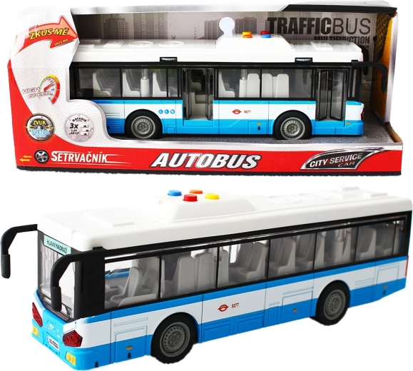 Miejski autobus na napęd cierny z światłem i dźwiękiem – niebieski