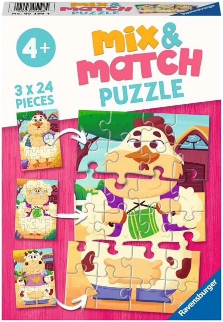 Ravensburger puzzle Mix & Match: moi przyjaciele z farmy 3×24 elementów