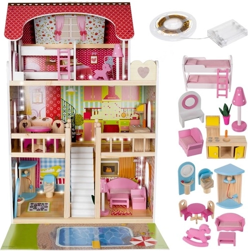 Kruzzel drewniany domek dla lalek – willa z basenem 90 cm