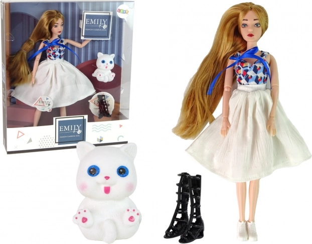 Lalka EMILY z białym kociątkiem i akcesoriami