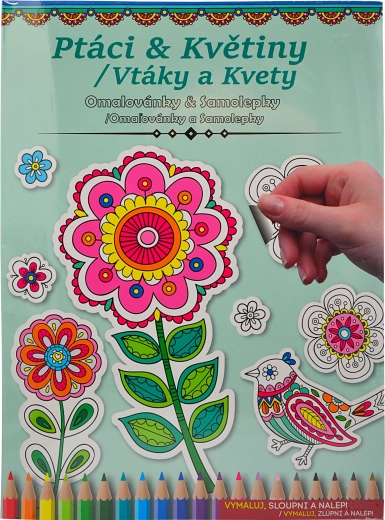 Kolorowanki i naklejki – ptaki i kwiaty