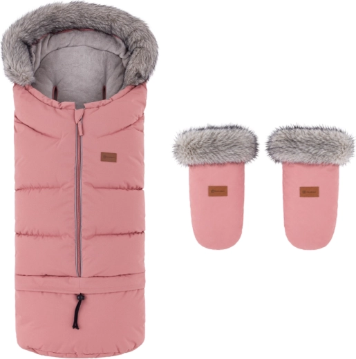 Petite&Mars zestaw zimowy śpiworek Arctic 4w1 + rękawice do wózka Fjora old rose