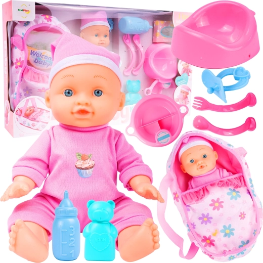 Lalka z akcesoriami i nosidełkiem