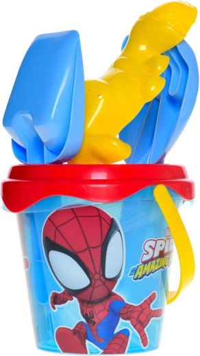 Zestaw do piasku Spider-Man z przezroczystym wiaderkiem, sitkiem i narzędziami