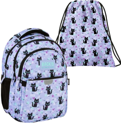 Zestaw szkolny BackUP Magic Cats 2w1 w promocji – plecak i worek