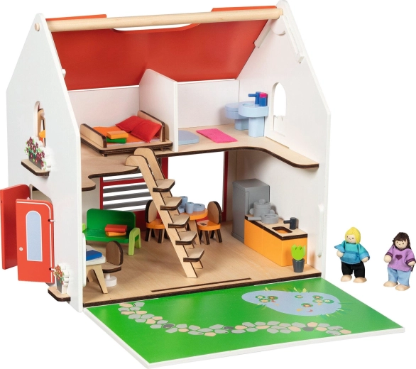 Przenośny drewniany domek dla lalek Eco House z akcesoriami