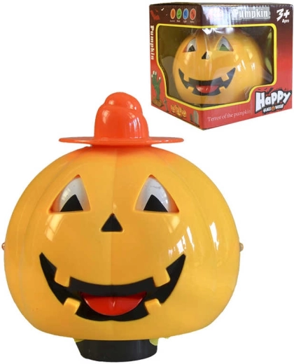 Żółta halloweenowa dynia ze światłem i dźwiękiem, 13 cm