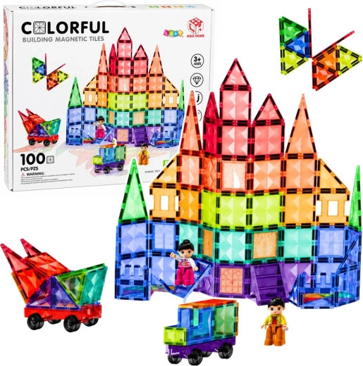 Magnetyczne klocki konstrukcyjne 3D – kolorowe panele STEM 100 elementów