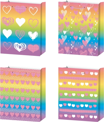 Torebka prezentowa M z tęczowymi serduszkami