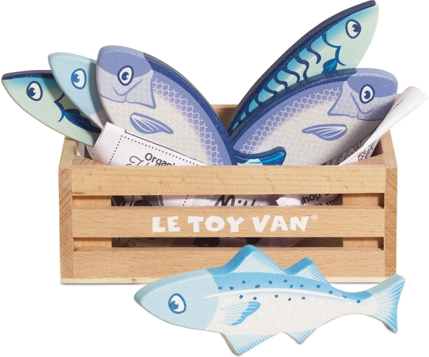Drewniane ryby w skrzynce transportowej Le Toy Van