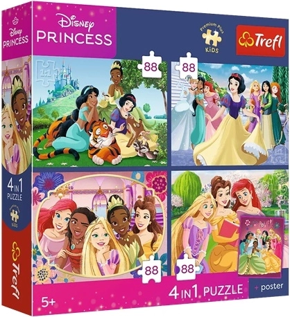 Trefl Disney Princess puzzle 4w1 Romantyczne księżniczki 4×88 elementów