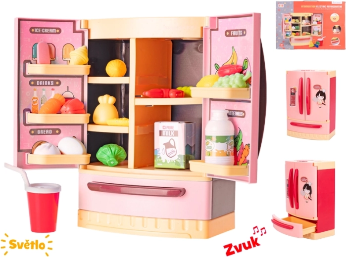 Dziecięca lodówka ze światłem i dźwiękiem, czerwona, 26 × 18 × 12 cm