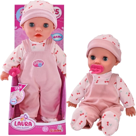 Interaktywna lalka Laura, słodkie gaworzące niemowlę z dźwiękami i smoczkiem, 30 cm
