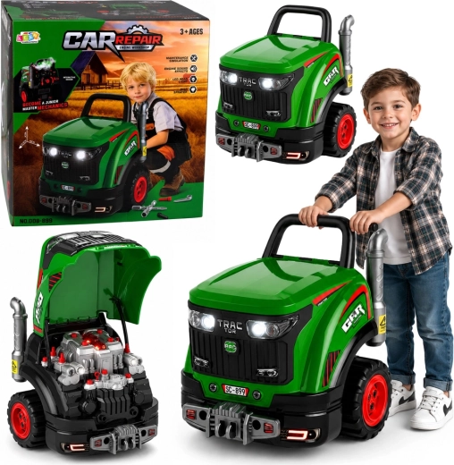 Traktor małego mechanika do skręcania ze światłami, dźwiękami i parą