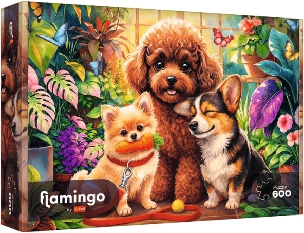 Trefl Flamingo by Trefl puzzle 600 elementów Psy w oranżerii