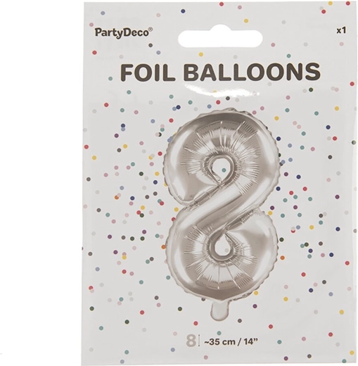 Foliowy balon w kształcie cyfry 8 srebrny 35 cm