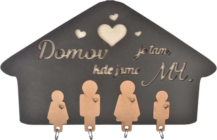 Drewniany wieszak na klucze z napisem „Dom jest tam…”