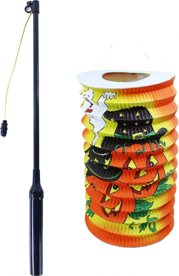 Lampion halloweenowy 15 cm z świecącą pałeczką 40 cm
