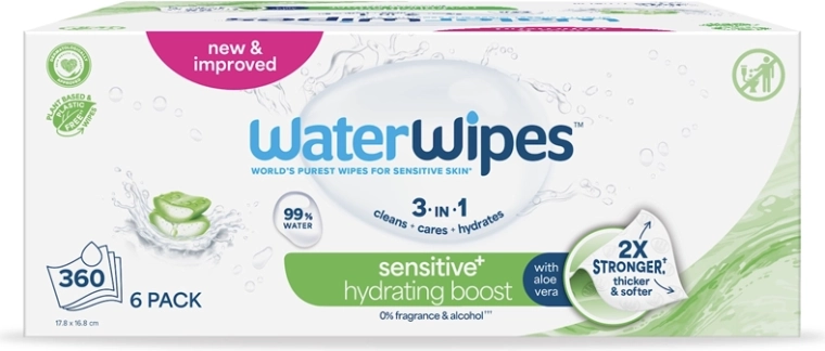 WaterWipes nawilżane chusteczki nawilżające z aloesem 3w1 6×60 szt. (360 szt.)
