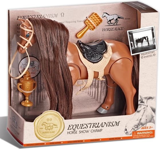 Jazdecki brązowy koń ze dźwiękiem i akcesoriami