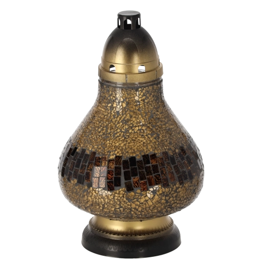 Szklany lampion witrażowy Karafa złota 37 cm, czas palenia do 50 godzin