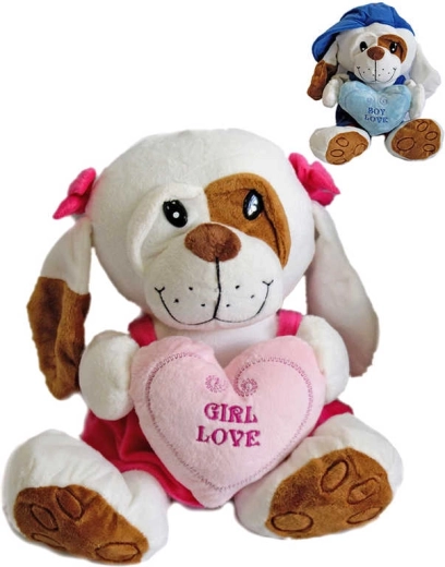 Pluszowy piesek w ubranku Love 25 cm z serduszkiem - 1 sztuka