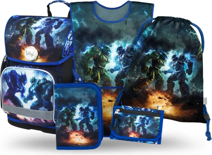 Zestaw szkolny 5 w 1 Baagl Roboty – tornister, piórnik, worek, fartuch i portfel