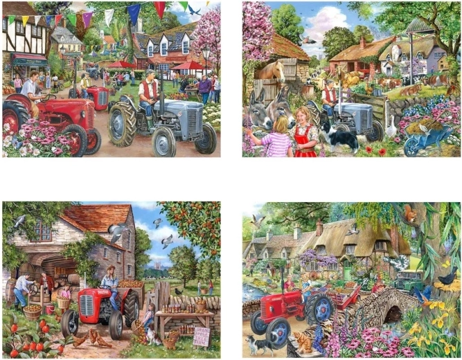 Puzzle Dzień na farmie, 4 × 250 dużych elementów