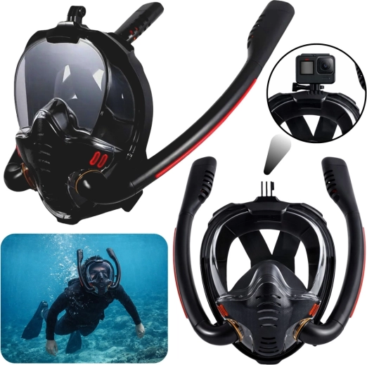Pełnotwarzowa maska do snorkelingu z AntiFog i DryTop, czarna L/XL