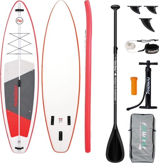 FunWater dmuchany paddleboard SUP zestaw 335 × 84 × 15 cm, czerwono‑biały