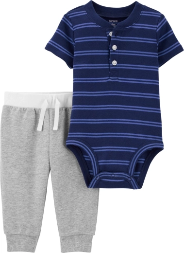 Carter's 2-częściowy zestaw dla chłopców – body z krótkim rękawem i spodnie dresowe Blue Stripes – NB/rozm. 56