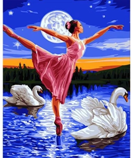 Diamentowe malowanie (diamond painting) Jezioro łabędzie – baletnica 30 × 40 cm