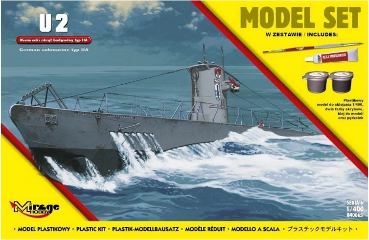 Model okrętu podwodnego U-Boot typu IIA U2 w skali 1:400 – zestaw do sklejania