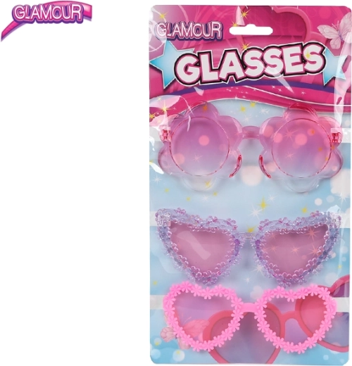 Glamour różowe dziecięce okulary – zestaw 3 szt.
