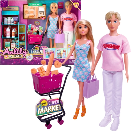 Zestaw lalek do supermarketu z wózkiem na zakupy