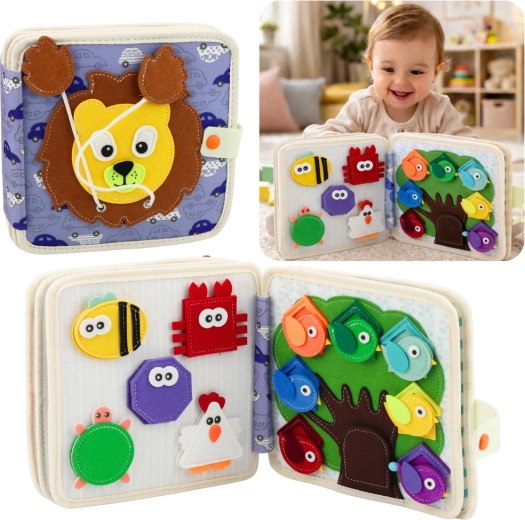 Sensoryczna filcowa książeczka Dżungla – lew, montessori aktywna książka dla dzieci