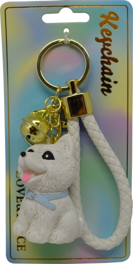 Brelok do kluczy z siedzącym białym psem