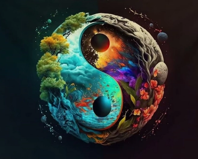 Diamentowe malowanie Jin i Jang Ziemia 30 × 40 cm