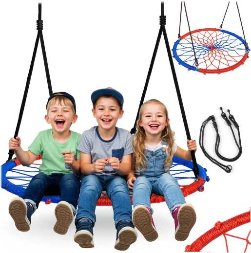 Huśtawka wisząca bocianie gniazdo Swingo 95 cm niebiesko-czerwona Neo-Sport