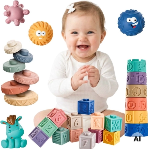 Woopie Baby miękkie sensoryczne kostki i piłeczki 27 szt.