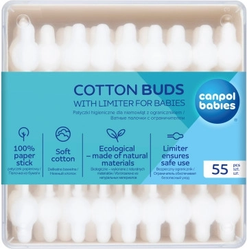 Patyczki higieniczne z ogranicznikiem dla dzieci CANPOL BABIES, papierowe, 55 szt.