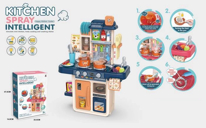 Dziecięca kuchnia 63 cm niebieska, 42 elementy