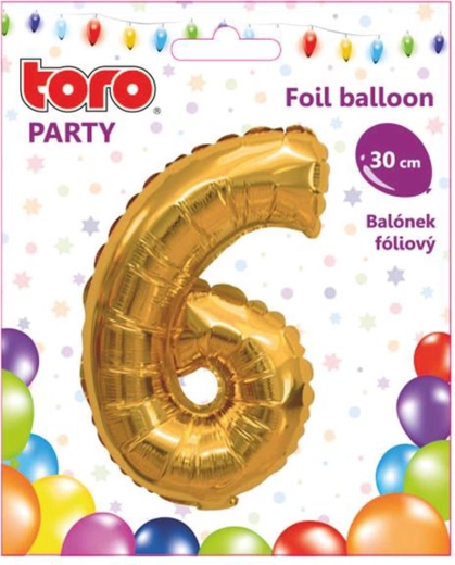 Balon foliowy cyfra 6, 30 cm, złoty TORO