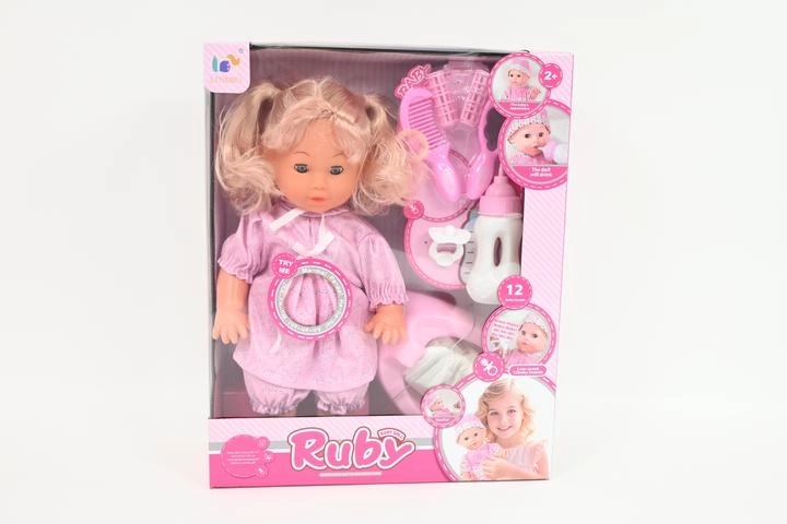 Interaktywna lalka Ruby 35 cm z akcesoriami, pije i siusia, 12 dźwięków