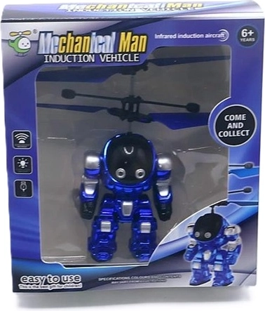 Latająca figurka futurystycznego robota w złotym kolorze