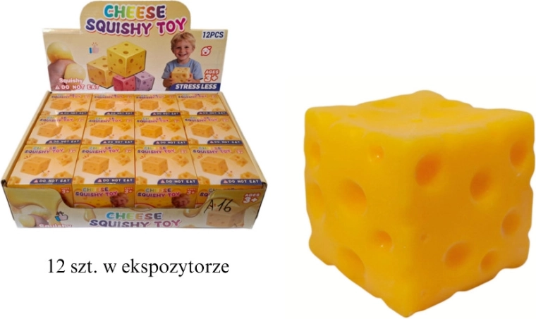 Antystresowa piłeczka do ściskania w kształcie sera (kostka 6 × 6 × 6 cm)