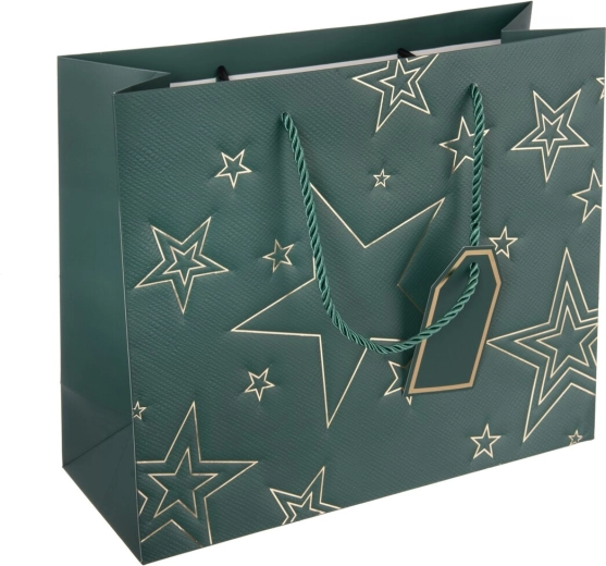 Zielona papierowa torba prezentowa z motywem gwiazdy 31 × 12 × 26 cm