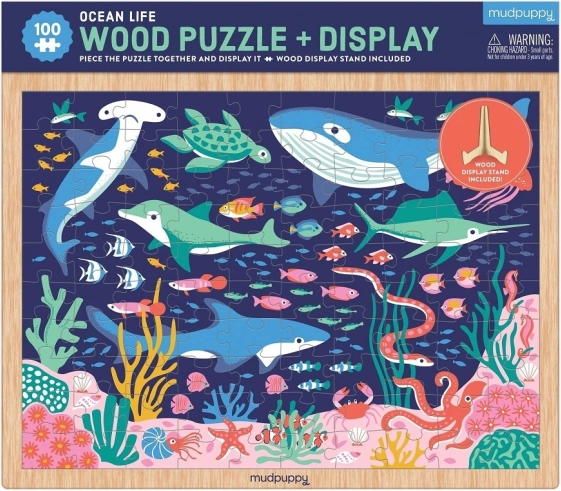 Mudpuppy drewniane puzzle Życie w oceanie ze stojakiem – 100 elementów