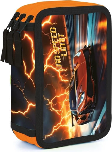 Trzypoziomowy szkolny piórnik z samochodem – pusty